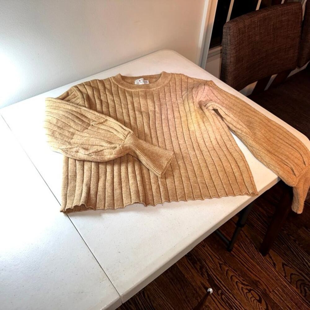 Poof Apparel Tan Ribbed Knit Cardigan View 2